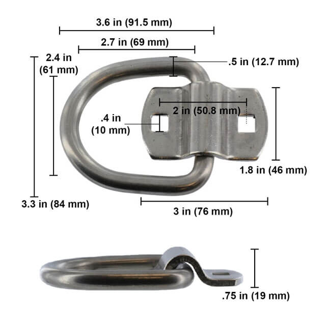 2-5/16" Bolt-On D-Ring with Mounting Bracket - 316 Stainless - 6,000 lbs. BS | 50-Pack