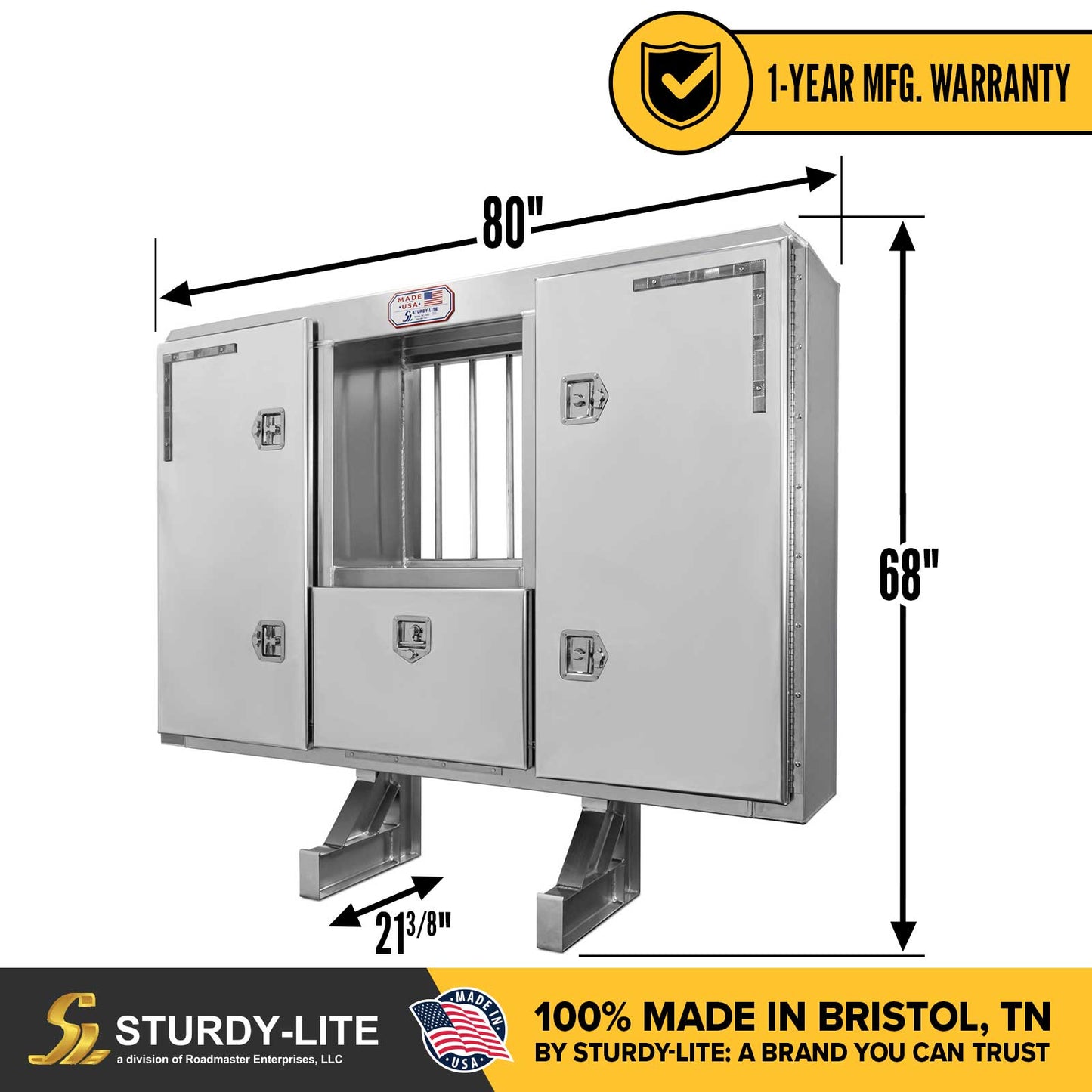 68" x 80" 3-Door Split Enclosed Headache Rack | Bar Window | Straight Frame Mounting Kit