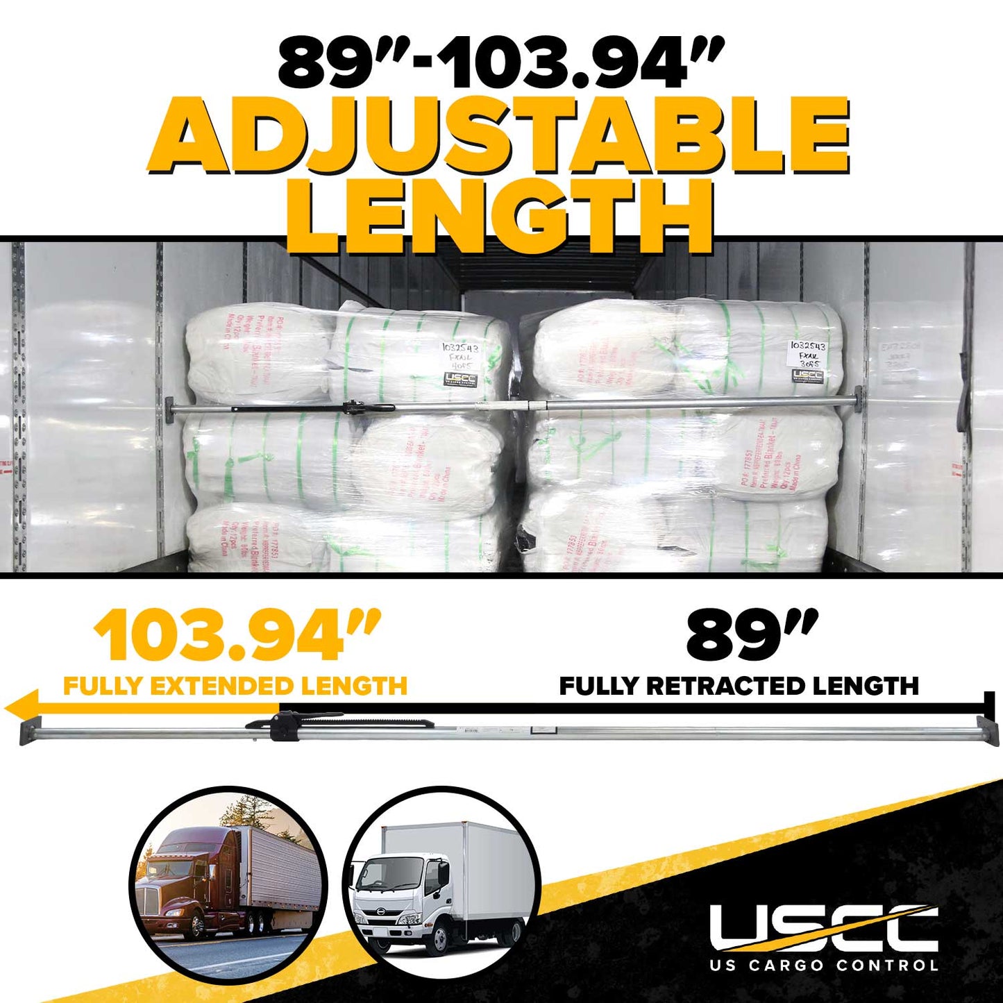 Truck Cargo Bar with 2.5" x 4" No-Slip Pads | 4 Pack