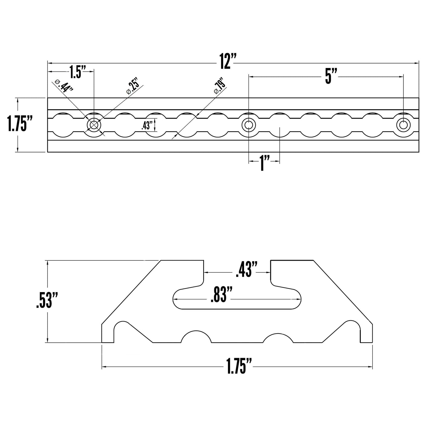 12" Airline-Style Angled Track - Aluminum