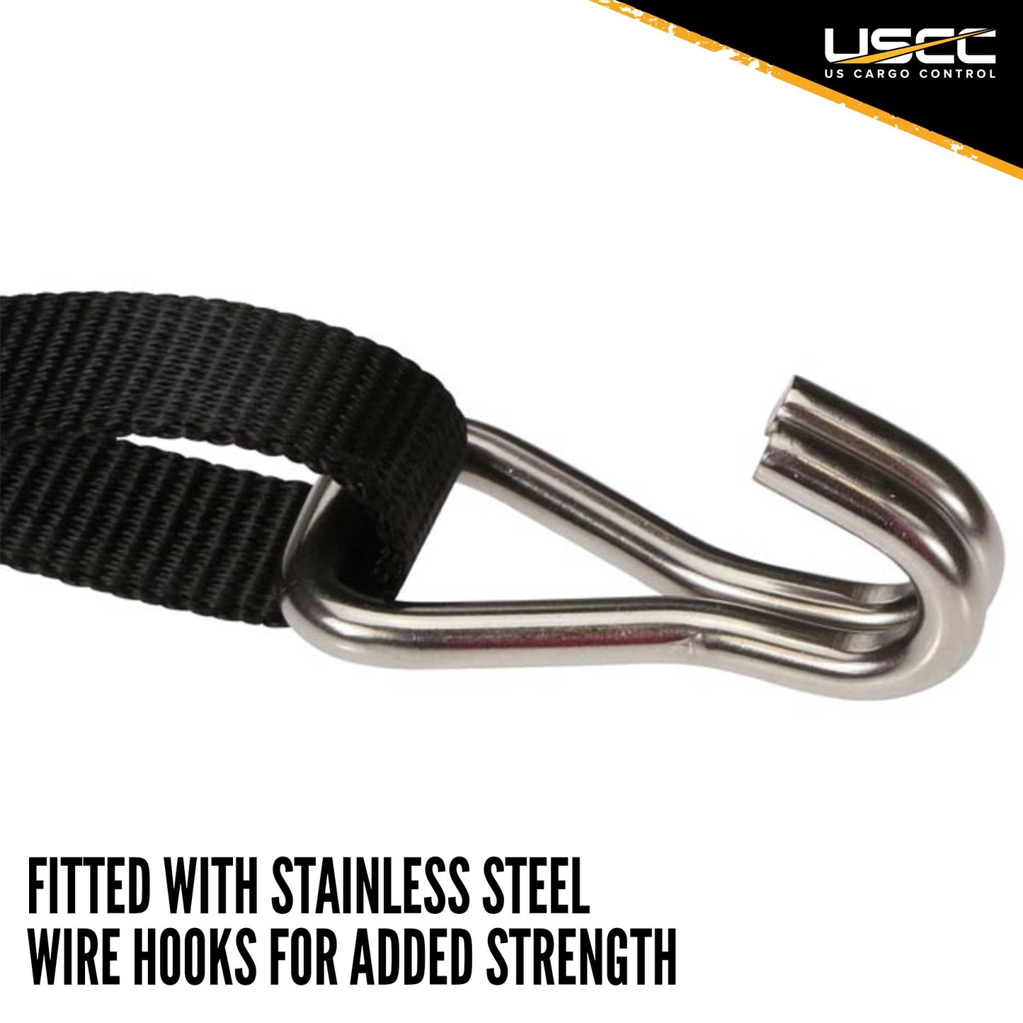 1" x 10' Black Stainless Steel Thumb Ratchet Strap w/ Wire Hooks