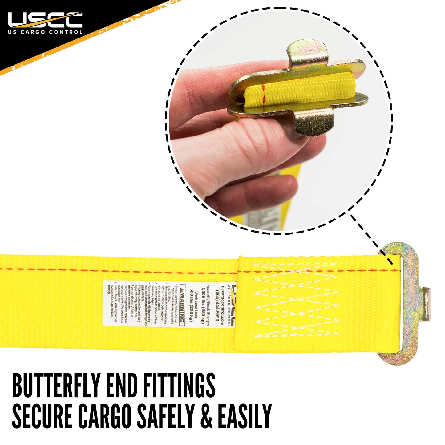 2" x 12' Yellow Ratchet Strap w/Butterfly F Track Fittings