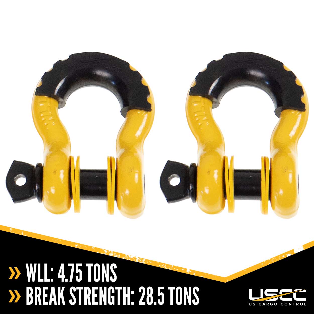 USCC 3/4" Drop-Forged Steel Screw Pin Anchor Shackles with Isolator and Washers – 4.75 Ton – 2 Pack