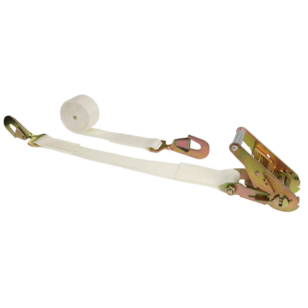 2" x 16' White Tent Ratchet Strap w/ 5K Twisted Snap Hooks