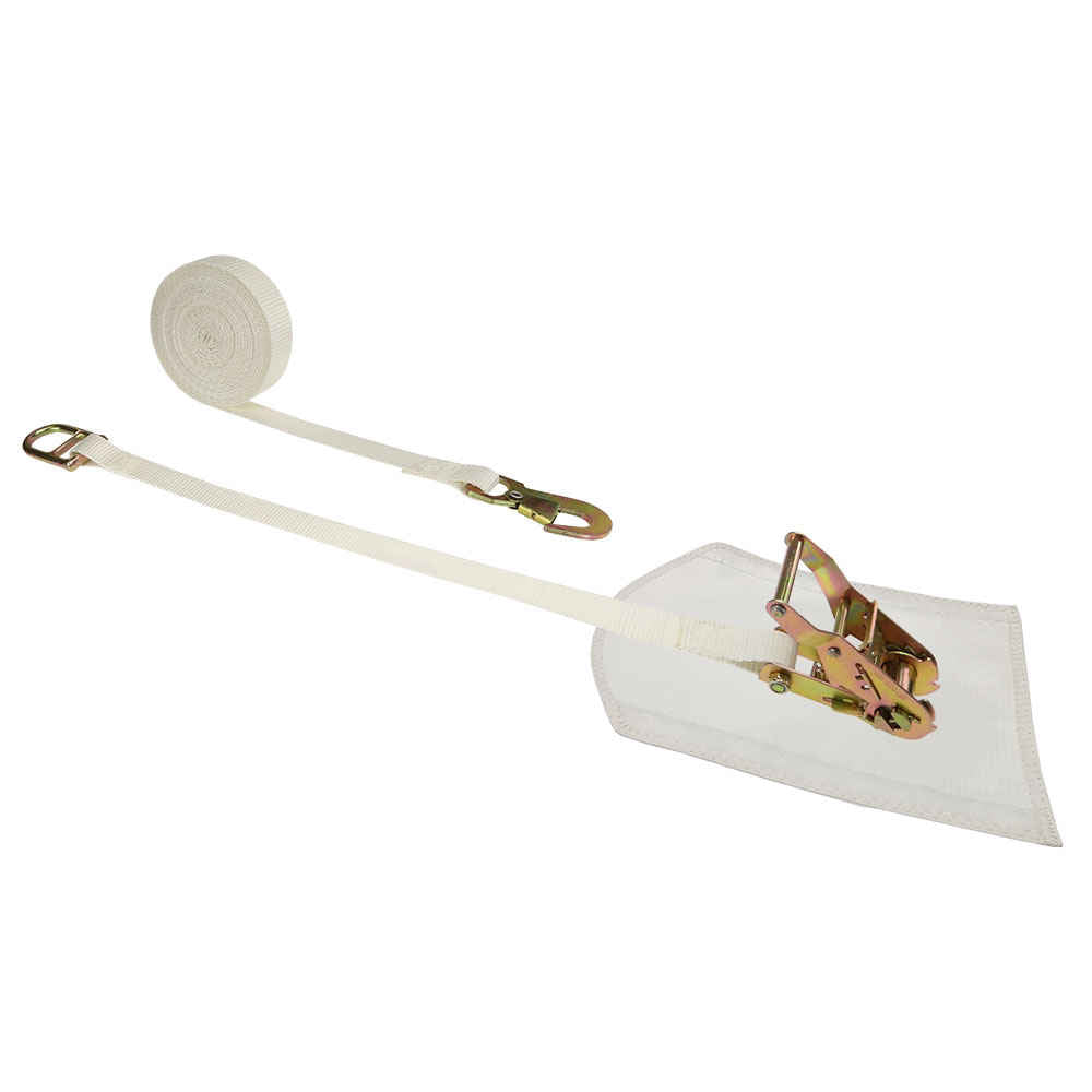1" x 16' White Tent Strap w/ Cover, Flat Snap Hook & Double D-Ring