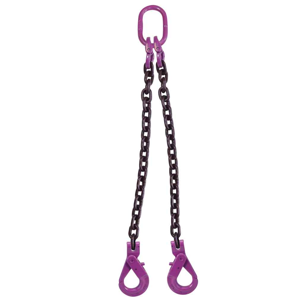 58 inch x 6 foot 2 Leg Chain Sling w SelfLocking Hooks Grade 100 image 1 of 3