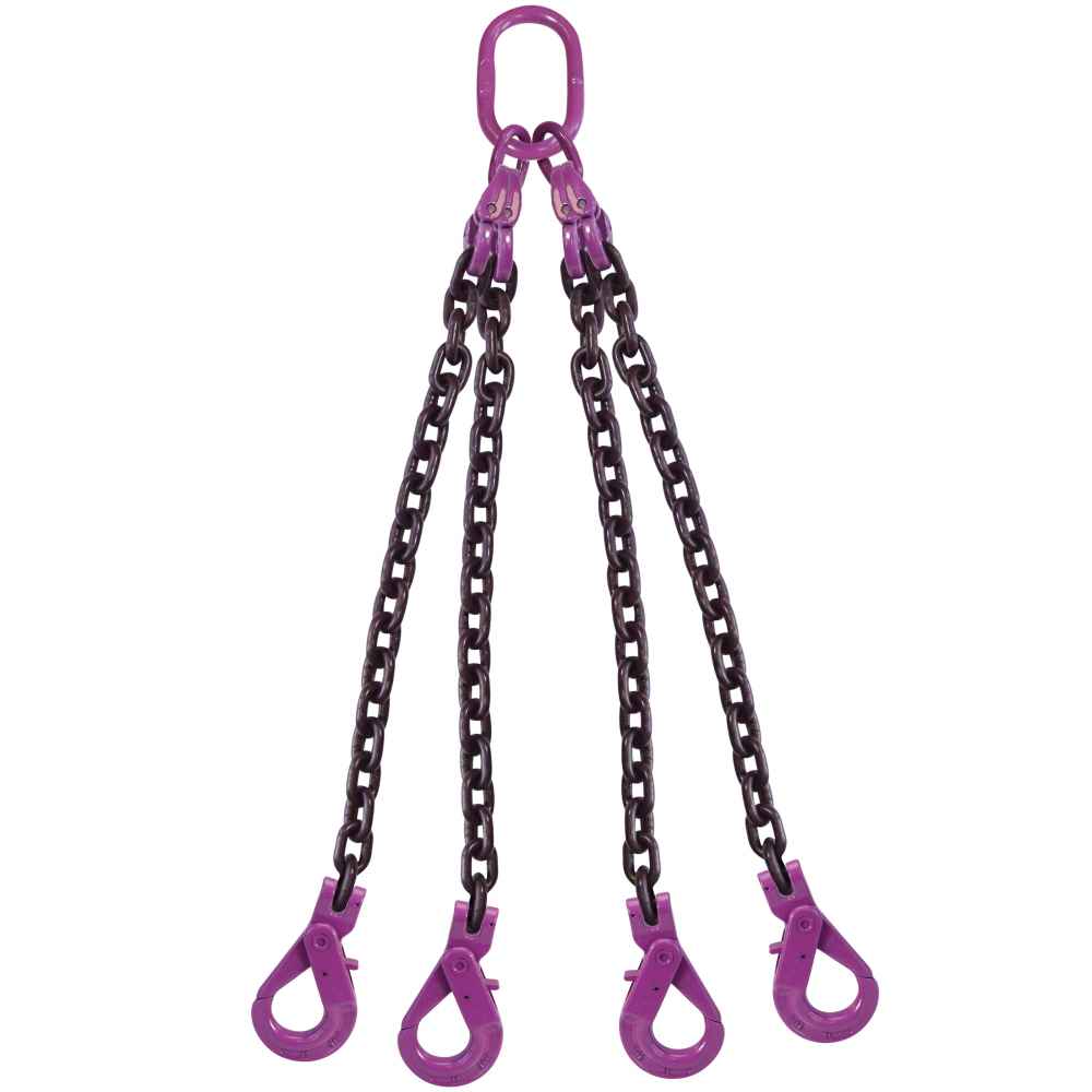58 inch x 14 foot 4 Leg Chain Sling w SelfLocking Hooks Grade 100 image 1 of 3