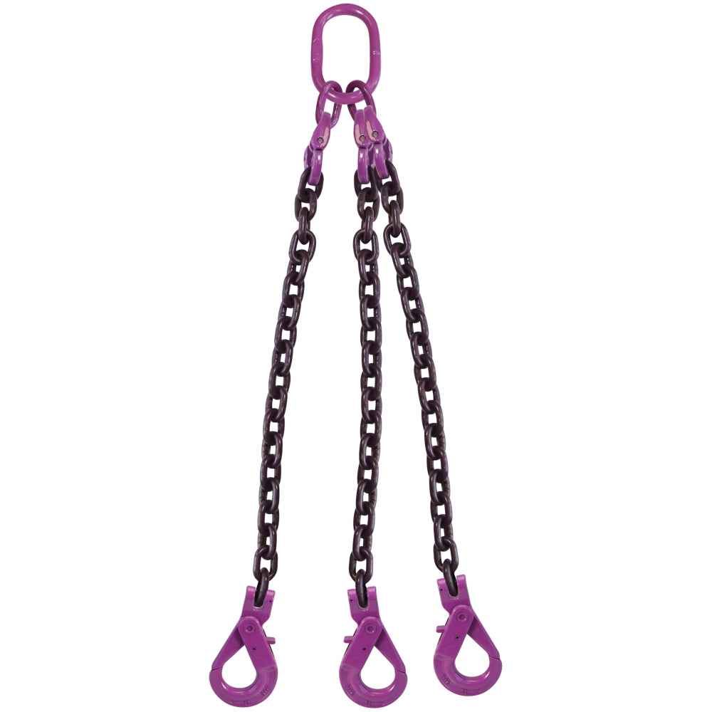 58 inch x 6 foot 3 Leg Chain Sling w SelfLocking Hooks Grade 100 image 1 of 3
