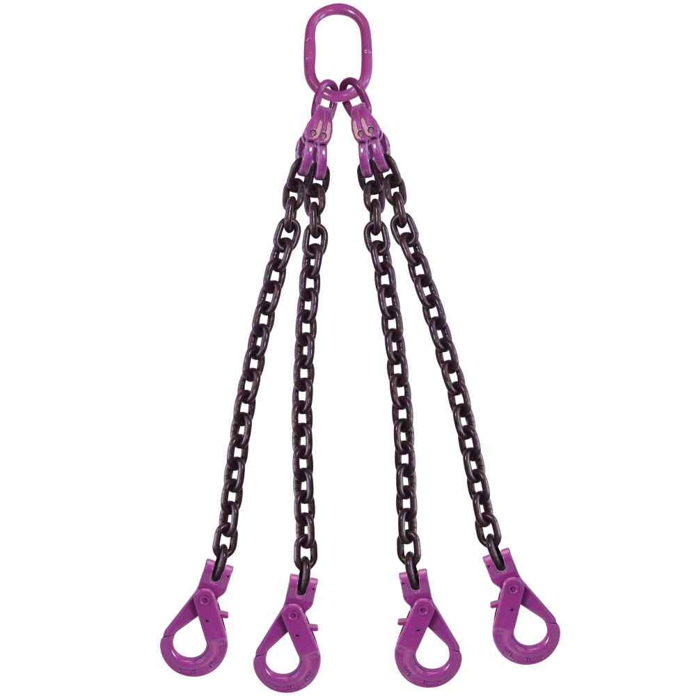 5/16" x 18' - 4 Leg Chain Sling w/ Self-Locking Hooks - Grade 100