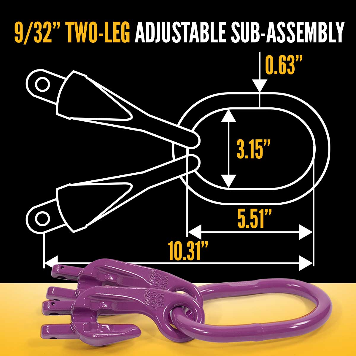 9/32" x 10' - Adjustable 2 Leg Chain Sling w/ Grab Hooks - Grade 100 image 7 of 8