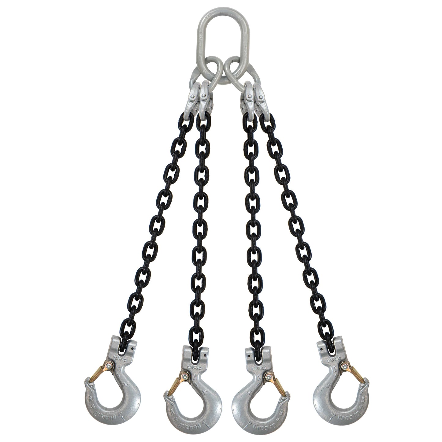 58 inch x 8 foot Domestic 4 Leg Chain Sling w Crosby Sling Hooks Grade 100 image 1 of 2