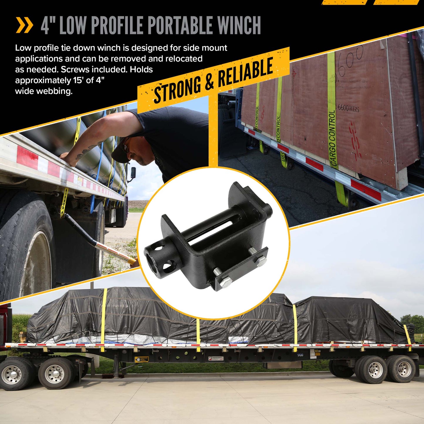 4" Low Profile Portable Winch (Side Mount)