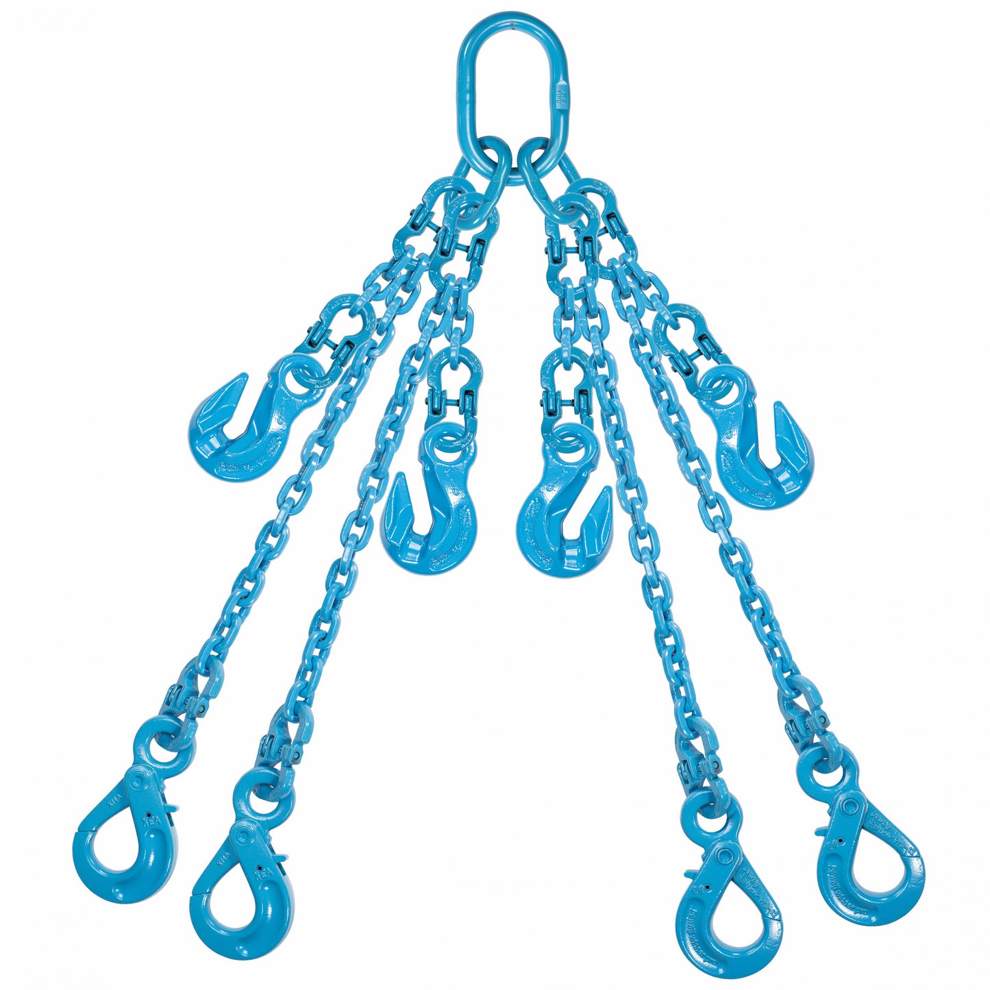 38 inch x 10 foot Pewag Adjustable 4 Leg Chain Sling w SelfLocking Hooks Grade 120