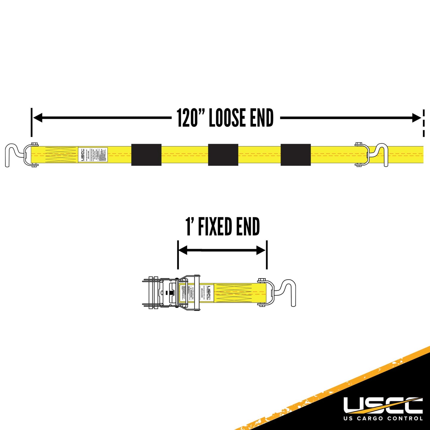 Wheel Strap with 3 Swivel J Hooks w/ 90 degree hook angle, Ratchet, and 3 Adjustable Rubber Cleats
