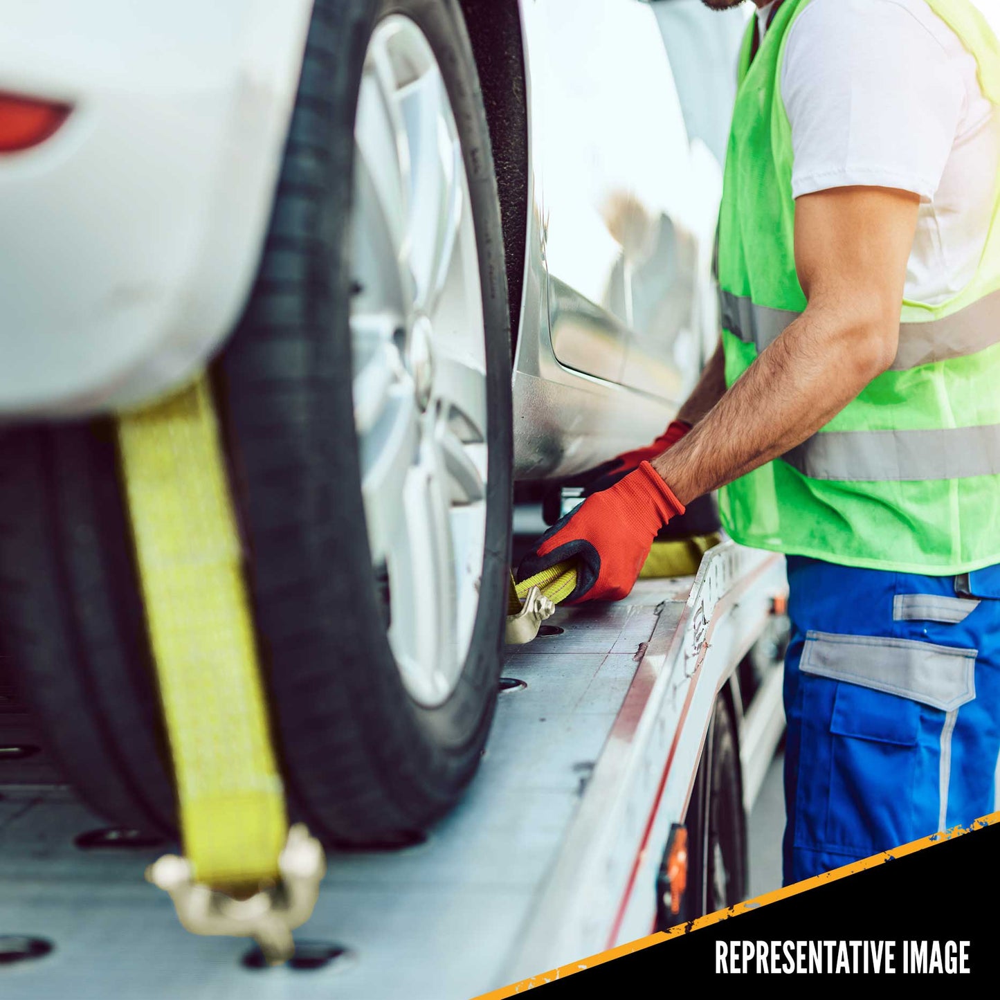 Car Carrier Wheel Strap w Swivel Hooks & Adj Rubber Blocks & Ratchet 4 Pack image 9 of 11