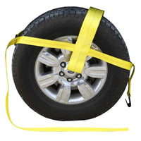 Yellow Adjustable Tow Dolly Strap with 4 Top Strap and Flat Hook image 1 of 7