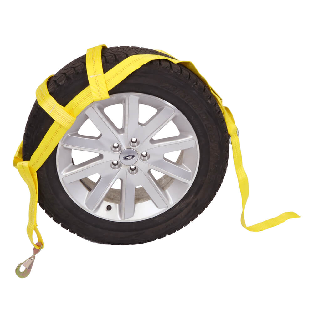2x Car Dolly Wheel Net Tire Basket Tow Strap J-Hook Heavy Duty Tie Down BK