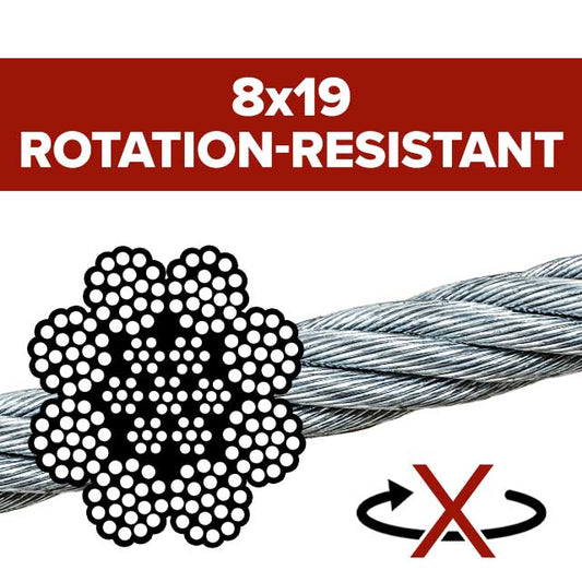 8x19 Bright Wire Rope - IWRC Rotation-Resistant