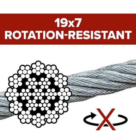19x7 Bright Wire Rope - IWRC Rotation-Resistant
