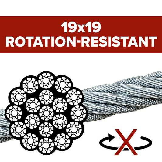19x19 Compacted Bright Wire Rope - IWRC Rotation-Resistant