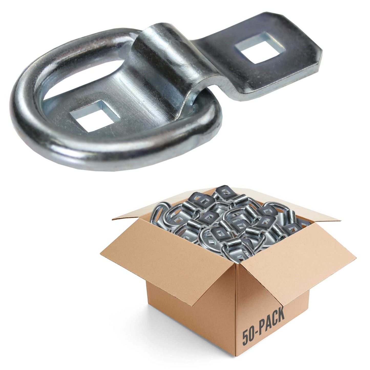 1-1/2" Bolt-On D-Ring with Mounting Bracket - Galvanized - 6,000 lbs. BS | 50-Pack