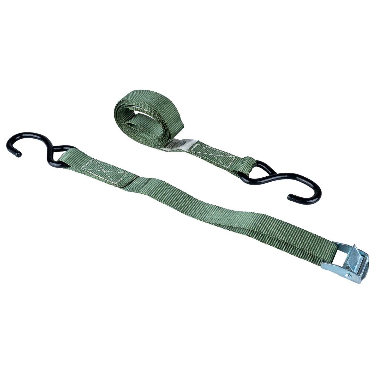 1" x 6' Cam Strap with S-Hooks & 3" Sewn Loop | Olive Drab