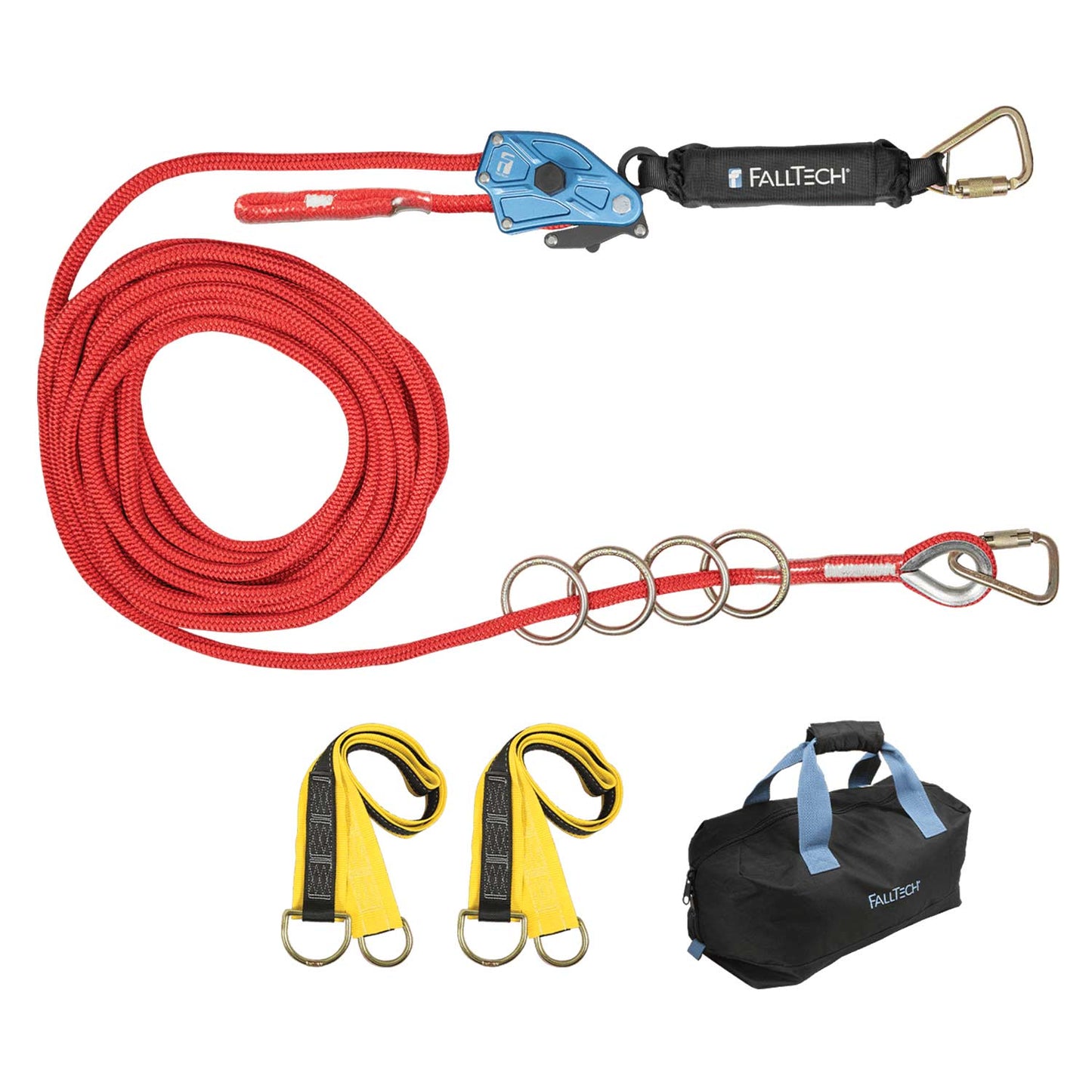 FallTech 100' Temporary Rope Horizontal Lifeline System w/ Energy Absorber | 4-Person | 772100