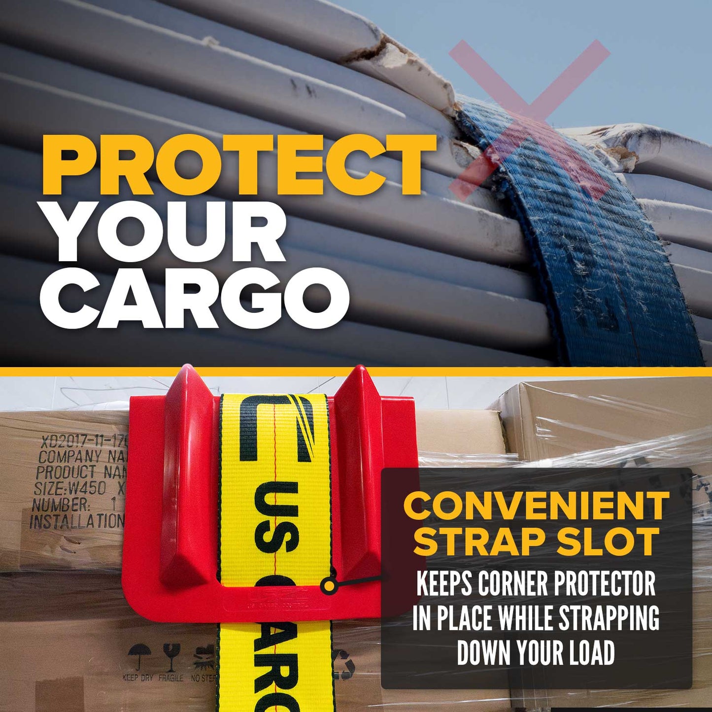 10-2/3" Cargo Corner Guard | 4-1/4" Slot For Strap | Red Plastic | 800-Pack (Pallet)