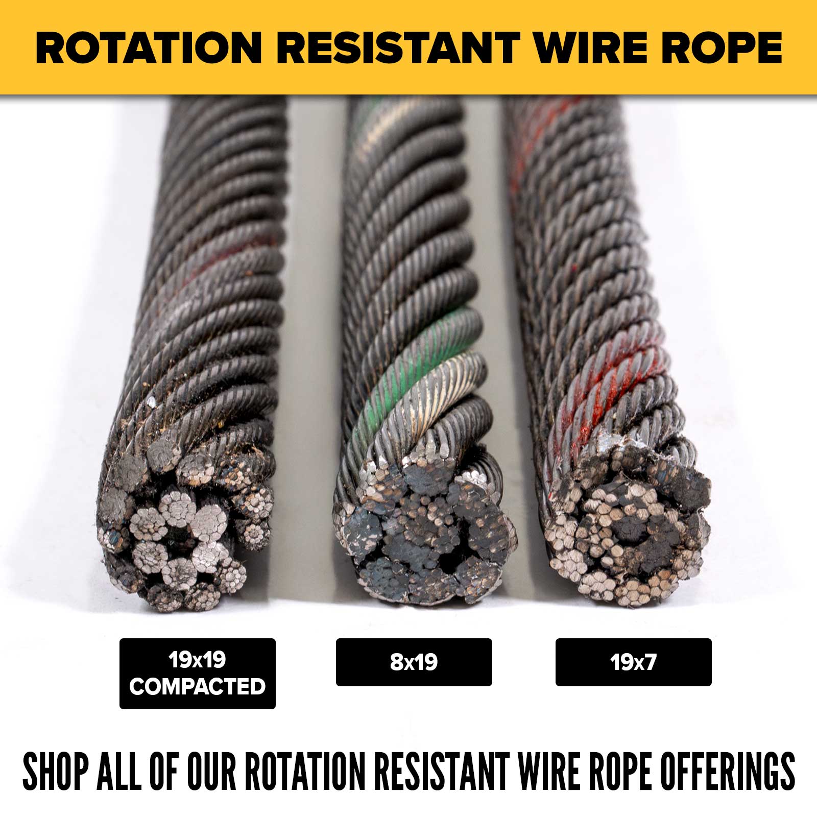 1" 19x7 Rotation-Resistant Wire Rope - 84,400 lbs. BS