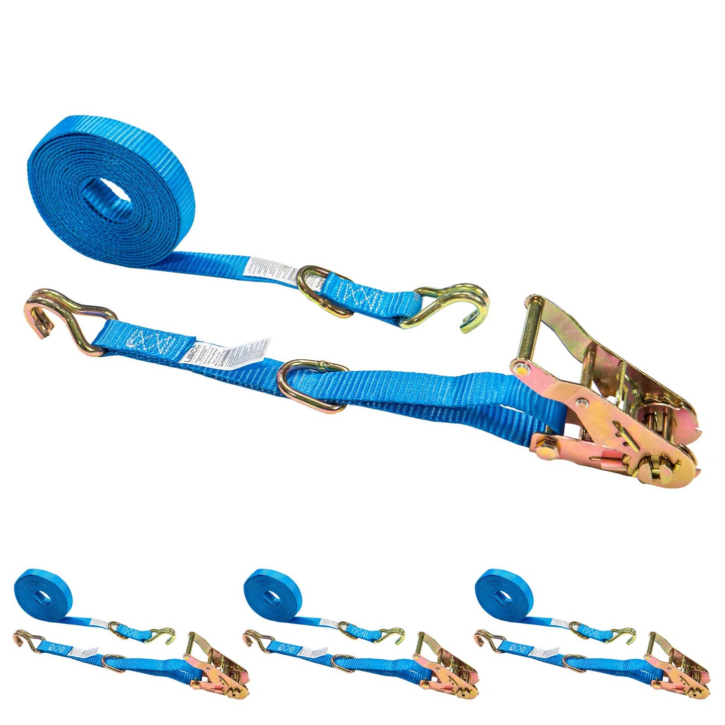 1" x 15' Ratchet Strap w/ J-Hook & D-Ring