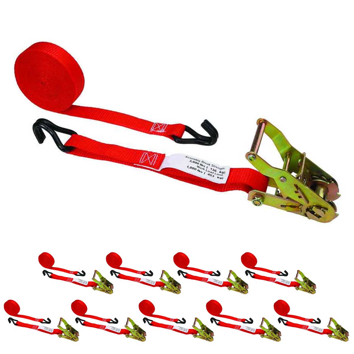 1" x 20' Ratchet Strap w/ Vinyl Coated Wire Hooks