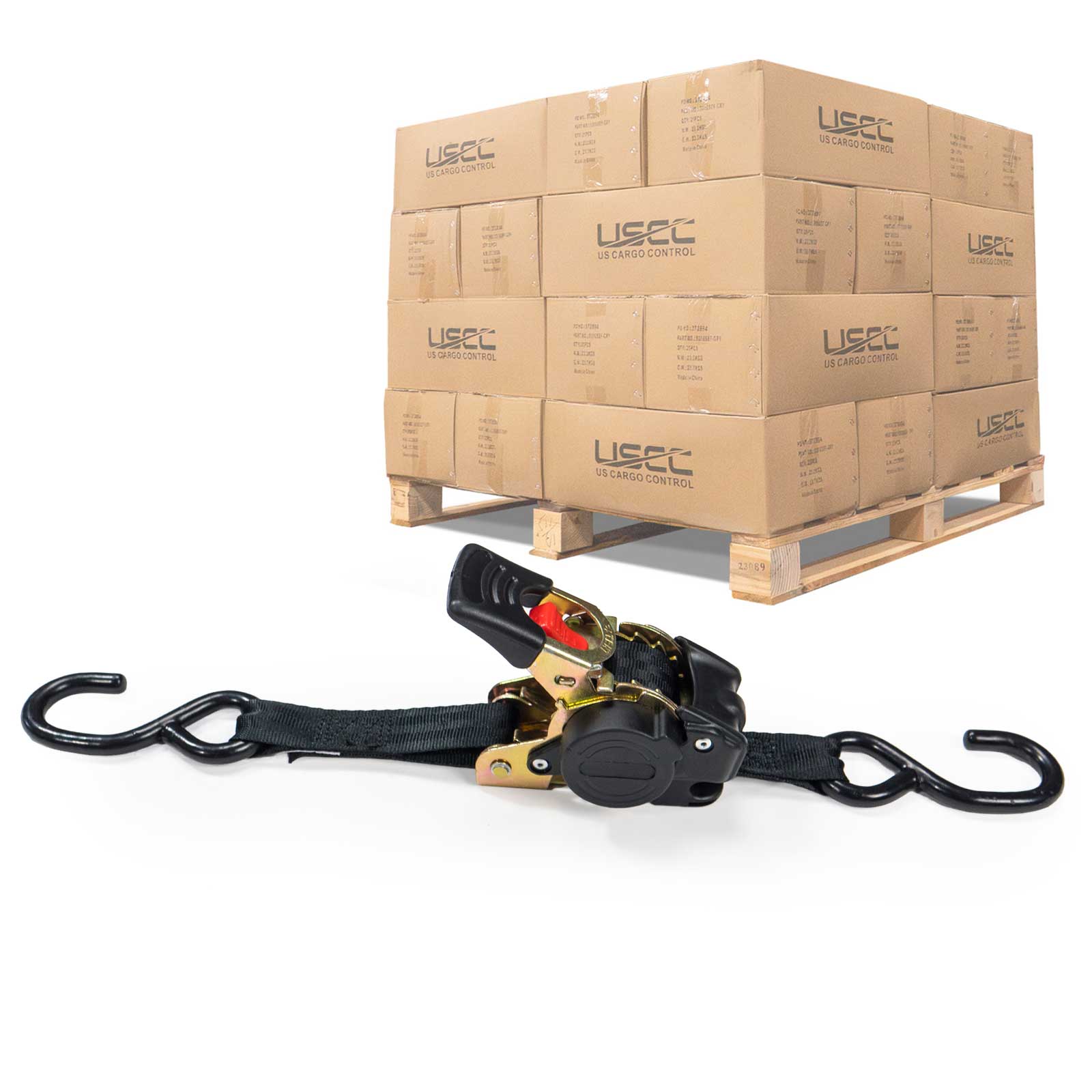 1" x 6' Retractable Ratchet Strap w/ Vinyl Coated S-Hooks and Push Button Release