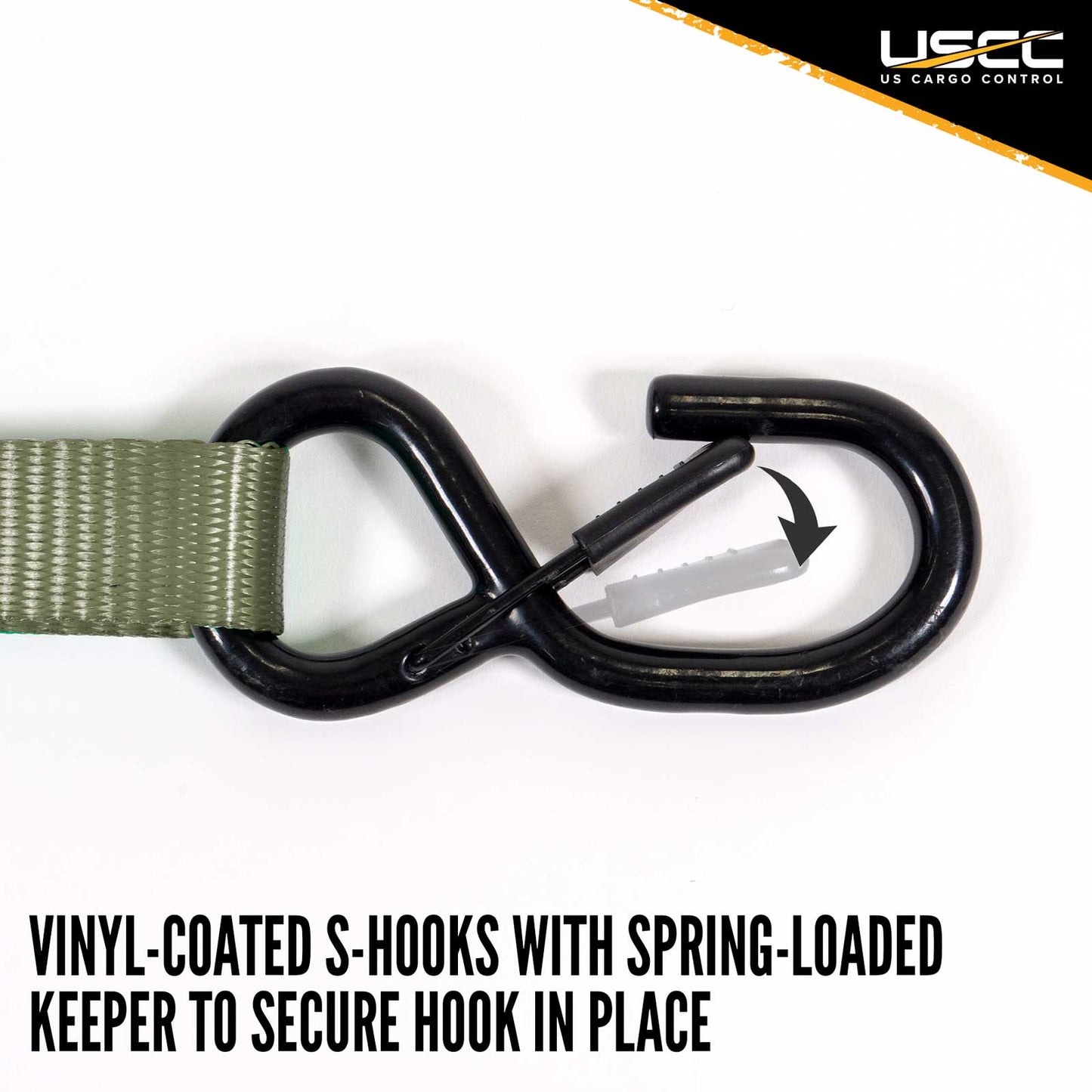 1" x 8' Olive Ratchet Strap w/ Vinyl Coated S-Hooks and Keepers