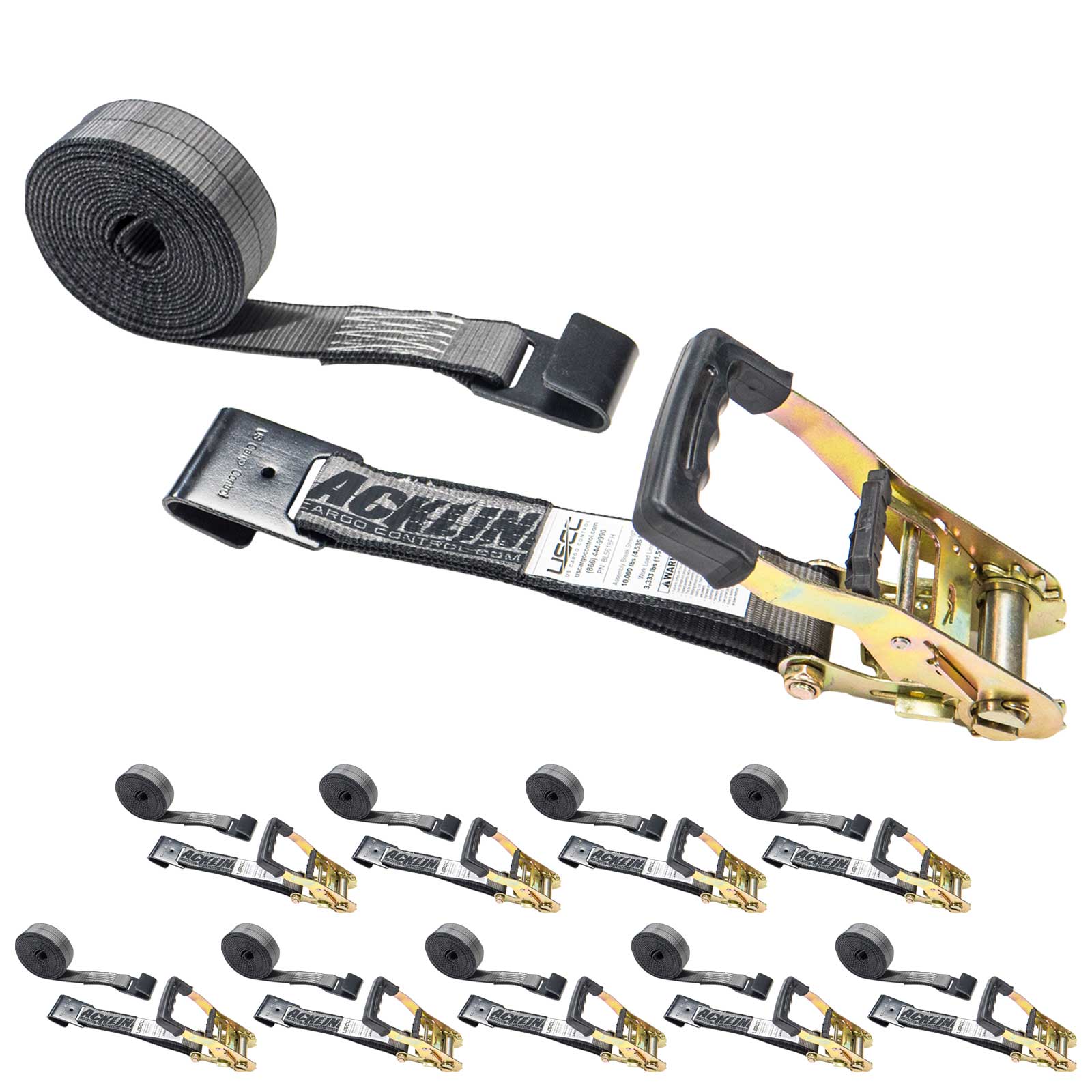 30' heavy-duty ratchet strap - 2" heavy duty blackline ratchet strap with flat hooks