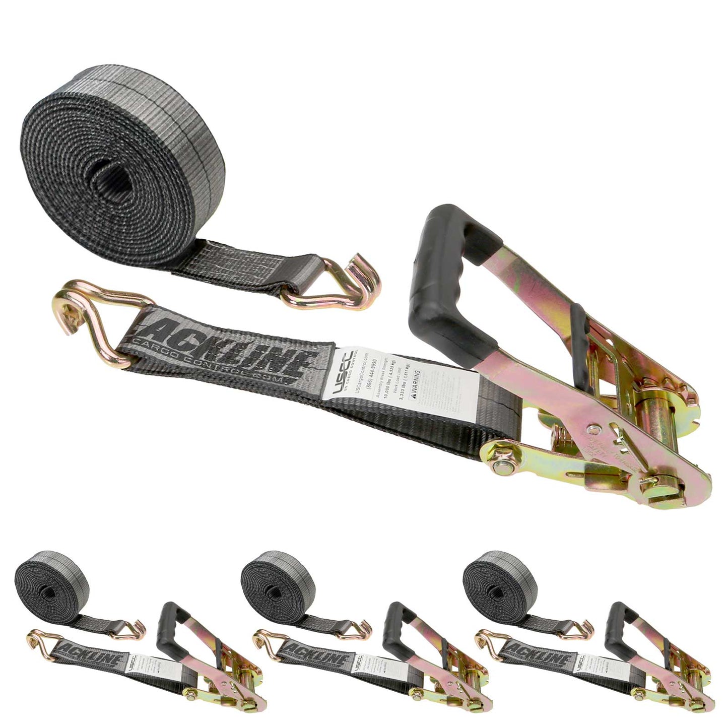 18' heavy-duty ratchet strap - 2" heavy duty blackline ratchet strap with wire hooks