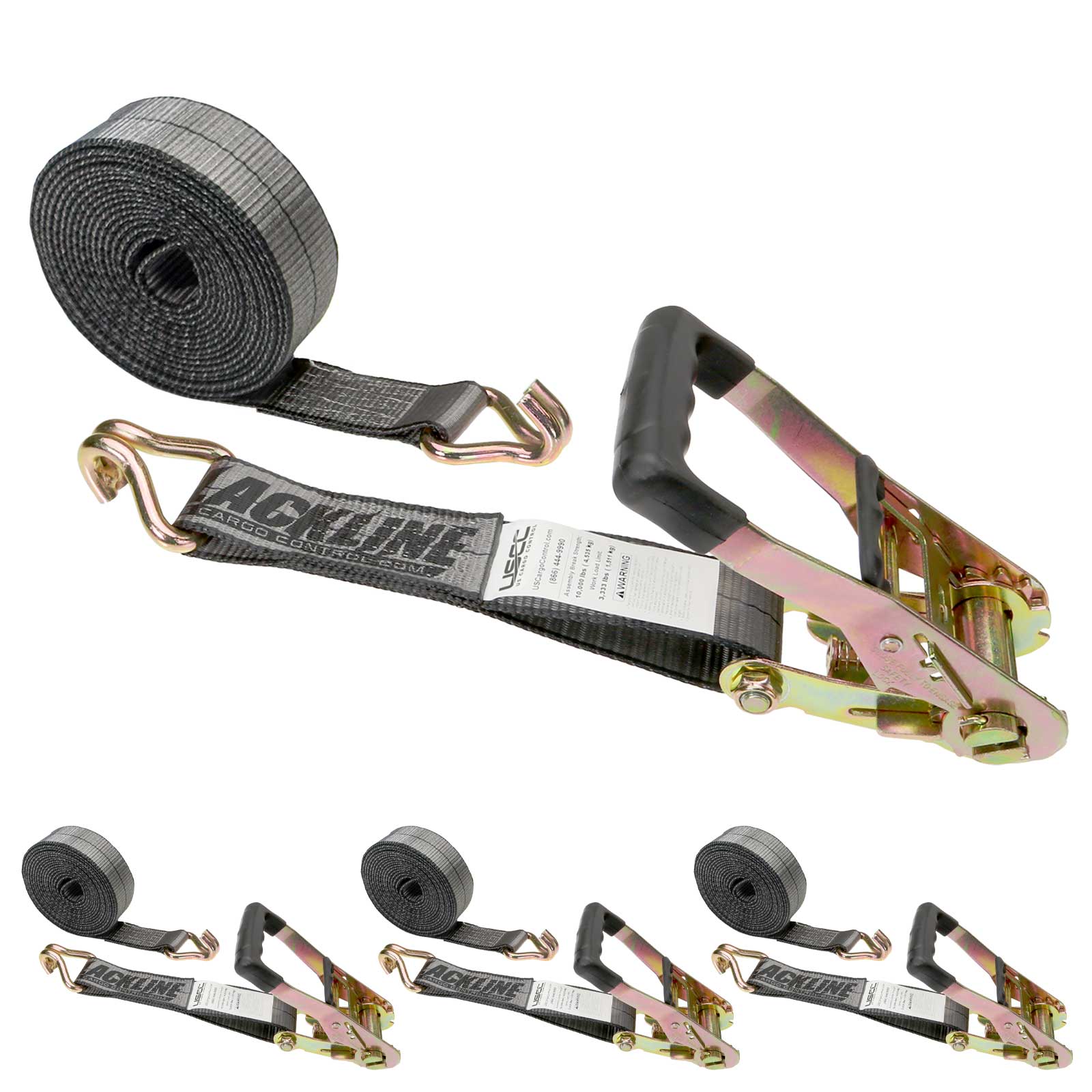 18' heavy-duty ratchet strap - 2" heavy duty blackline ratchet strap with wire hooks