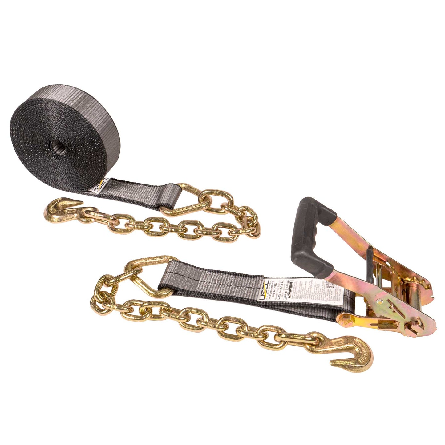 30' heavy-duty ratchet strap -  2" heavy duty blackline ratchet strap with chain extensions