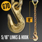 30' heavy-duty ratchet strap -  grade 70 18" chain ends has 5/16" grab hook