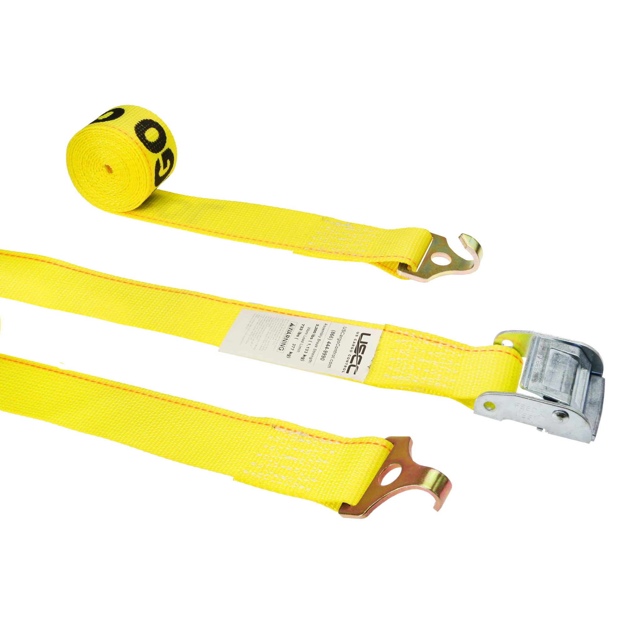 2 x 12 Yellow Cam Strap with Plate Trailer F Hooks 2 200 BS