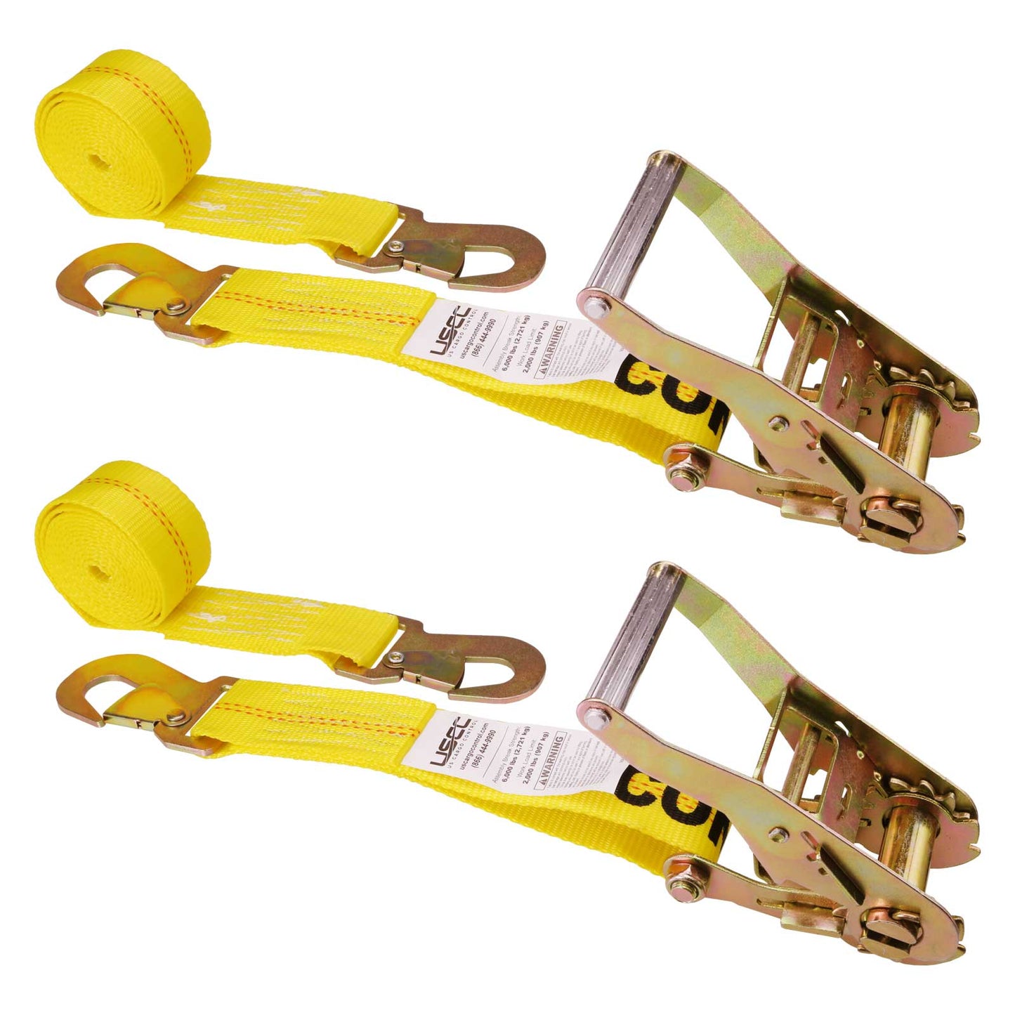 8' ratchet strap -  2" yellow flat snap hook ratchet strap