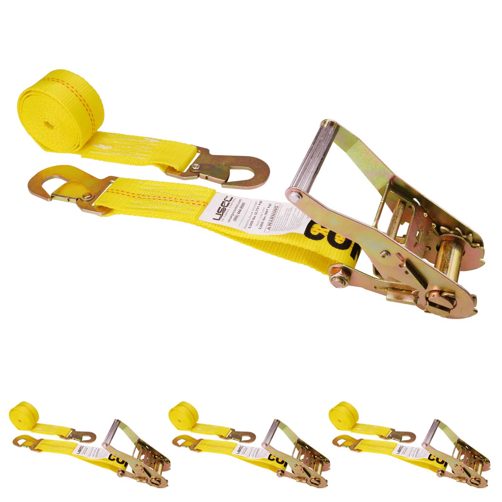 8' ratchet strap -  2" yellow flat snap hook ratchet strap