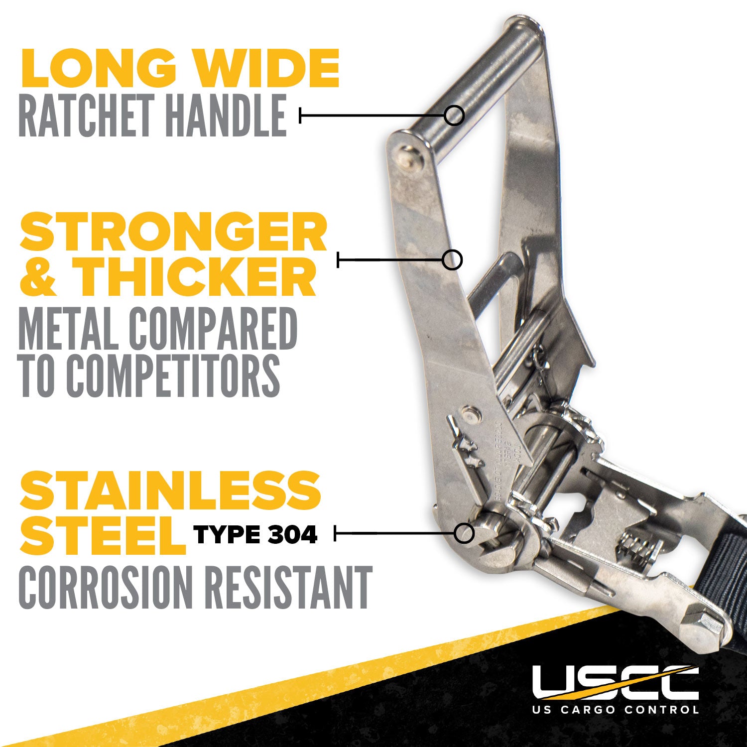 15' endless ratchet strap -  stainless steel ratchet is corrosion resistant