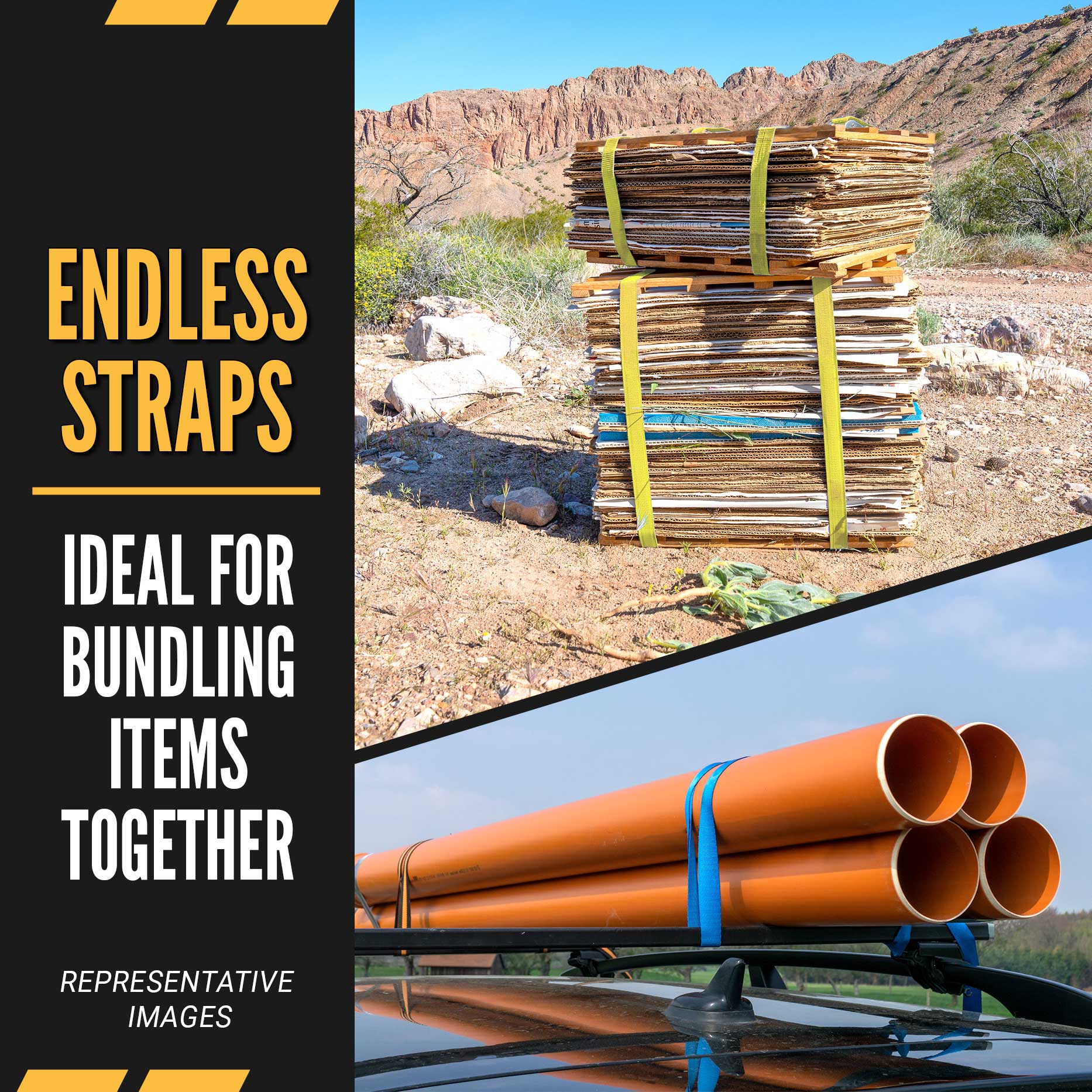 15' endless ratchet strap -  endless straps are ideal for bundling items together