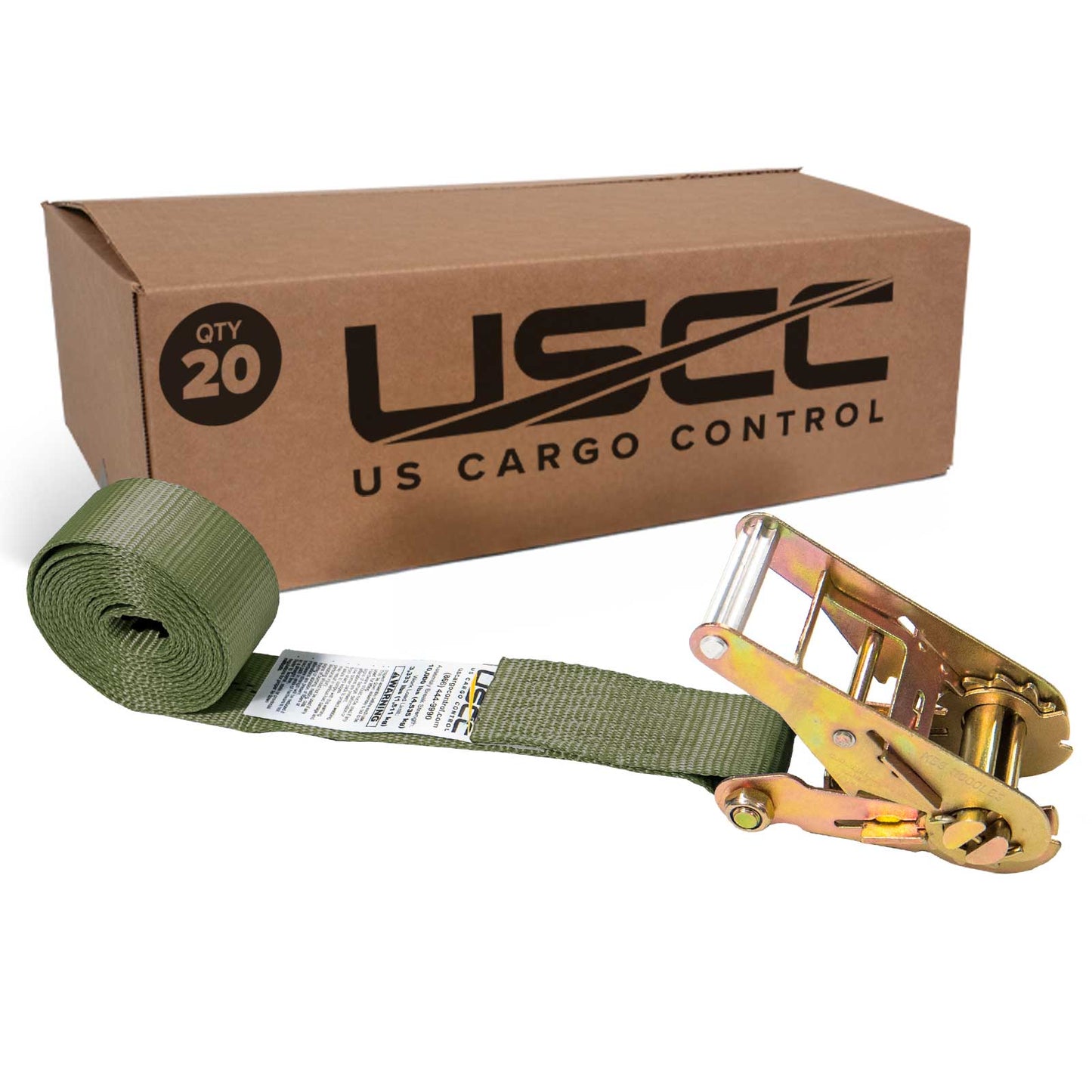 20' endless ratchet strap -  2" olive green heavy duty endless ratchet strap