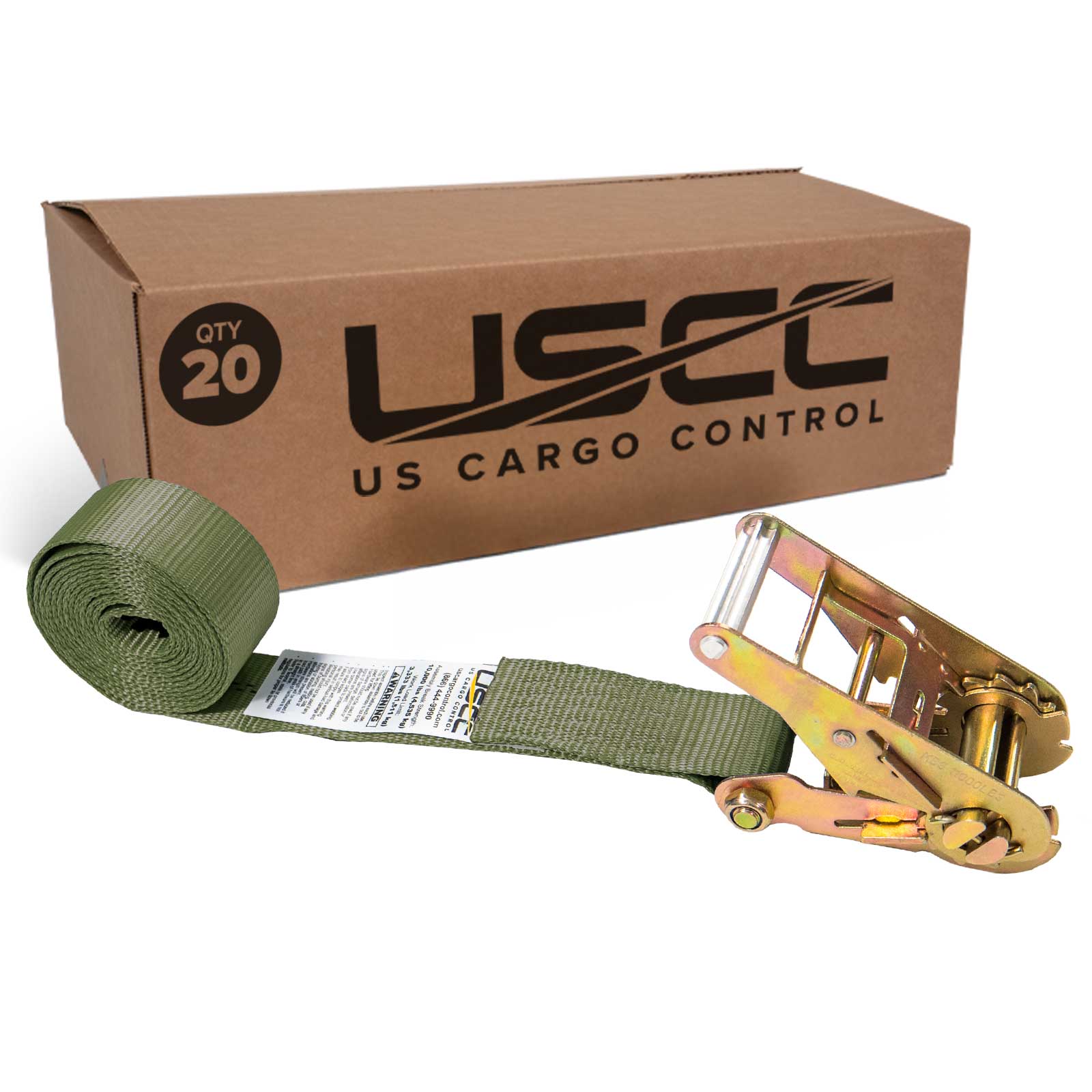 20' endless ratchet strap -  2" olive green heavy duty endless ratchet strap