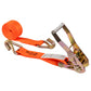 2" x 12' Ratchet Strap with Long Wire / Double J-Hooks | Orange