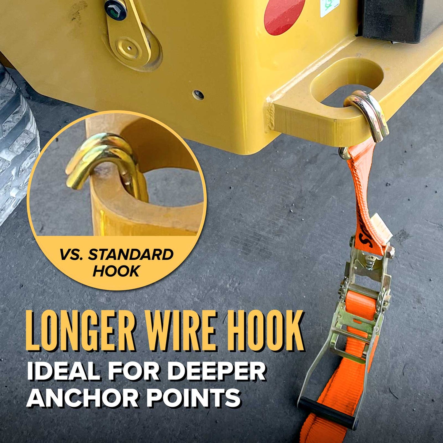 2" x 12' Ratchet Strap with Long Wire / Double J-Hooks | Orange