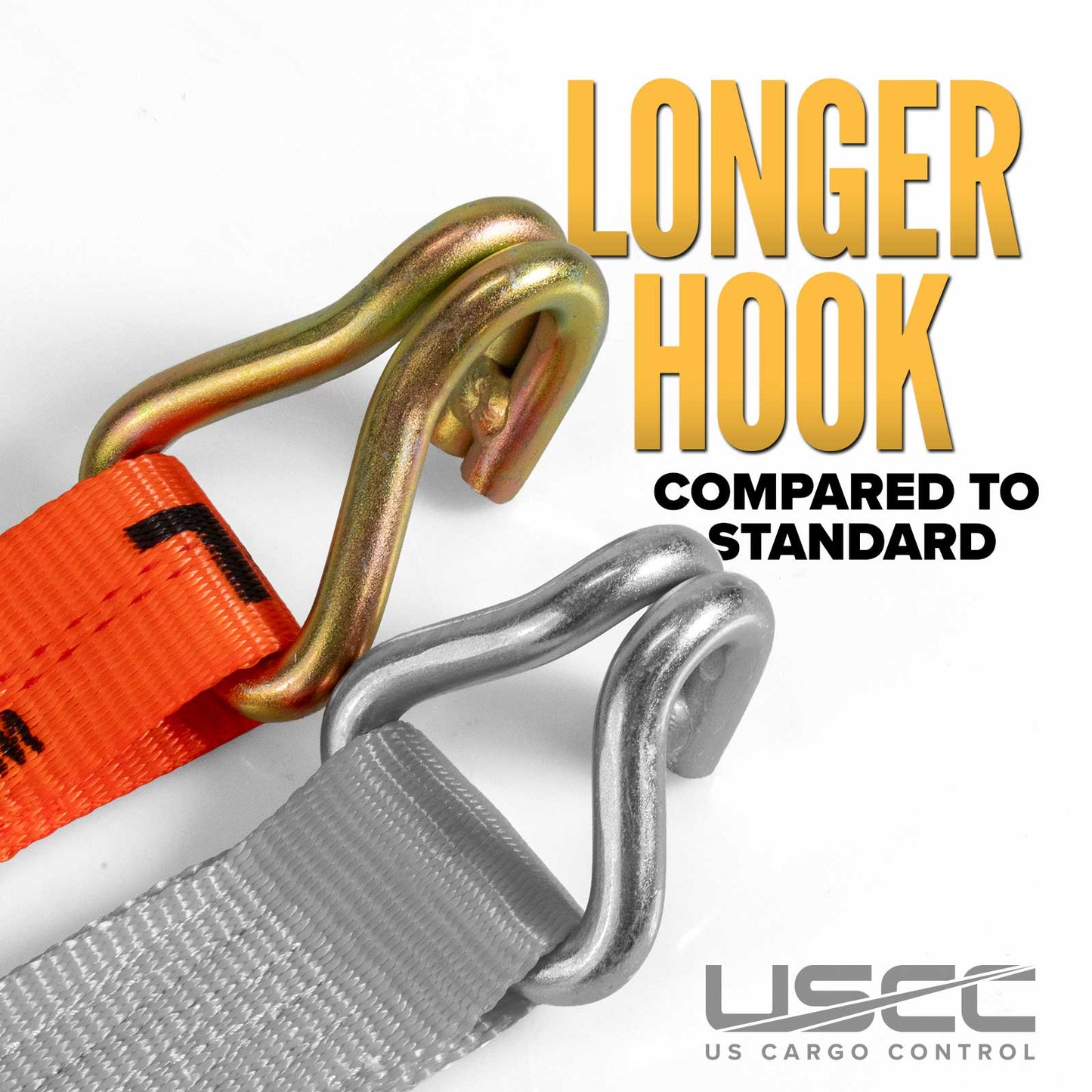 2" x 12' Ratchet Strap with Long Wire / Double J-Hooks | Orange