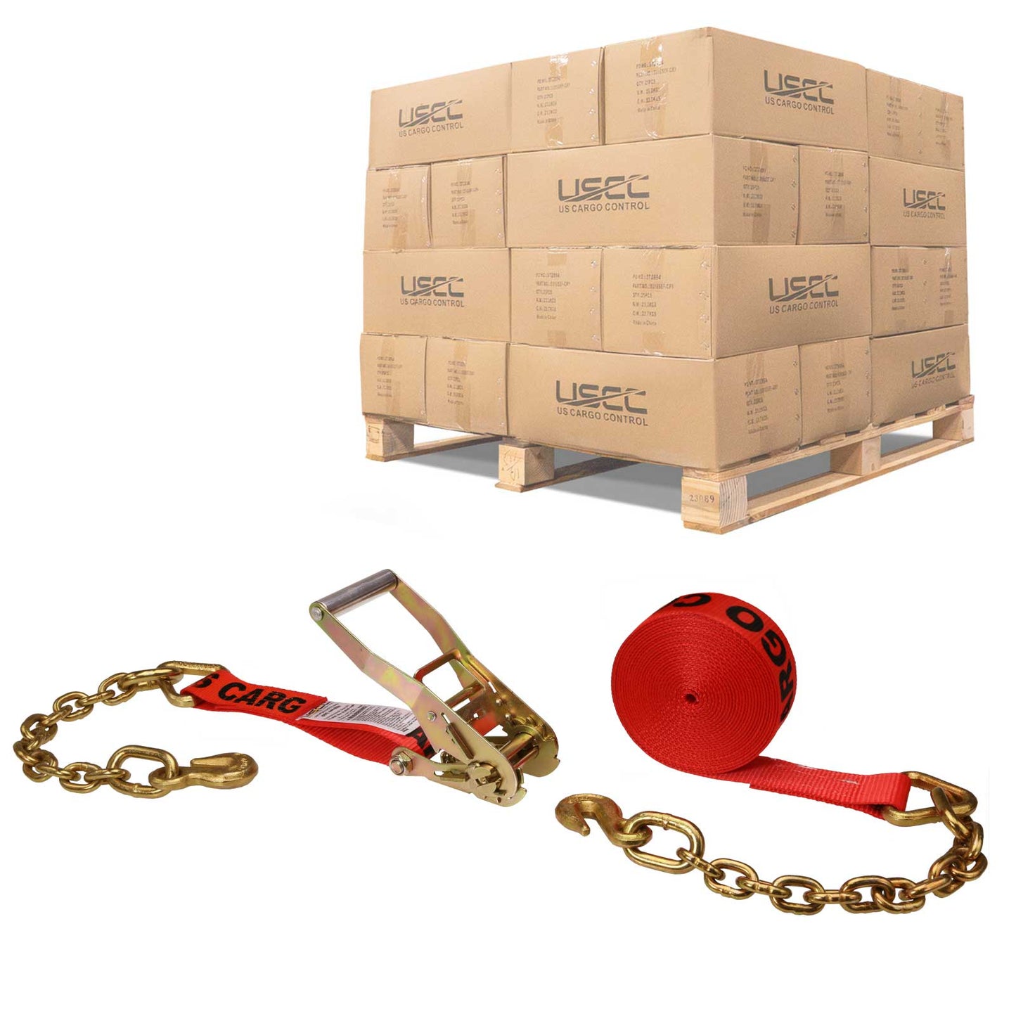 27' ratchet strap -  2" red chain end ratchet strap