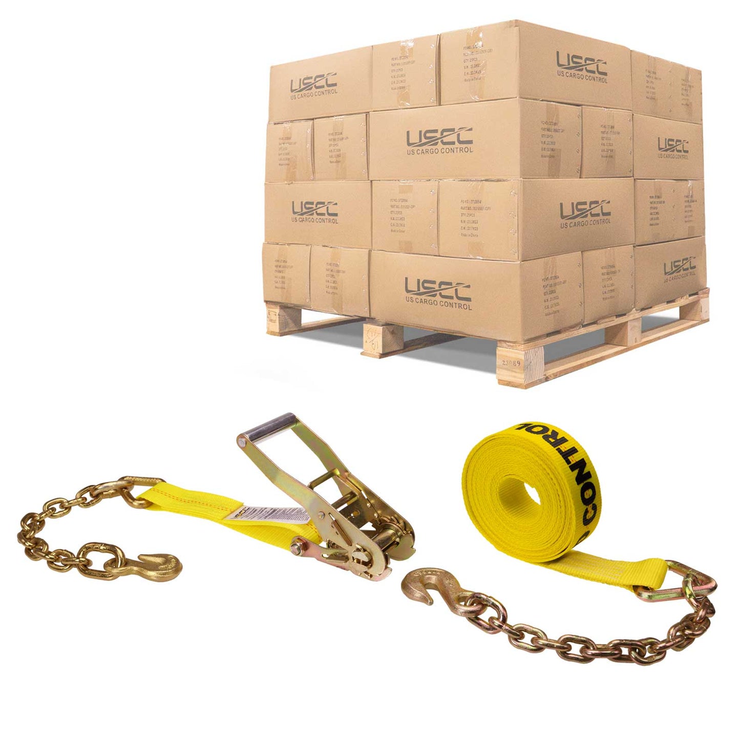 27' ratchet strap -  2" yellow chain end ratchet strap